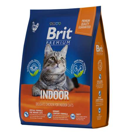 Корм для кошек Brit Premium Cat Indoor домашнего собержания с курицей 2кг