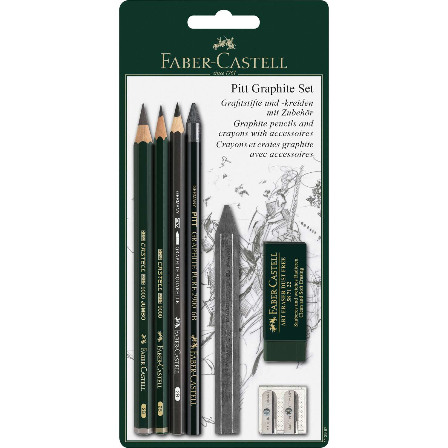 Набор Faber Castle Pitt Graphite карандаши 5шт+ластик+точилка - фото 1