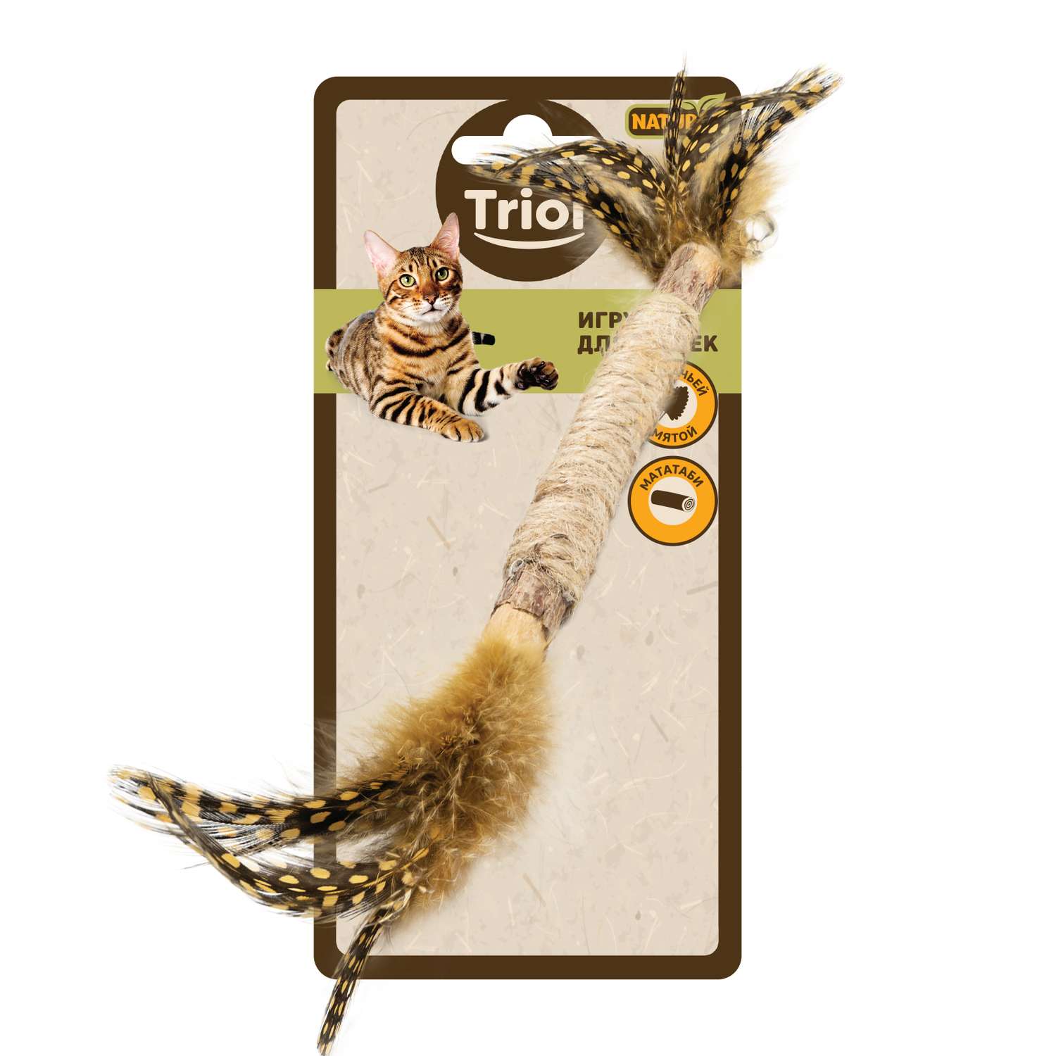 Игрушка для кошек Triol Natural Палочка с перьями мататаби 120/260мм - фото 2