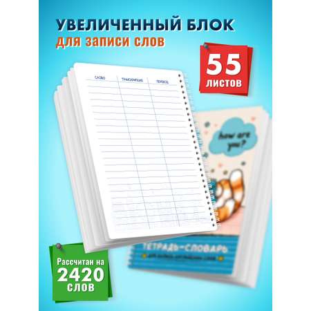 Тетрадь словарь ШКОЛЬНЫЙ МИР для записи английских слов с транскрипцией