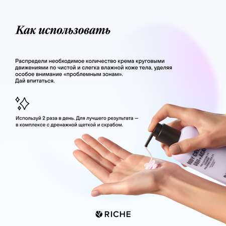 Крем для тела увлажняющий RICHE Антицеллюлитный для ухода с Гиалуроновой кислотой и ниацинамидом