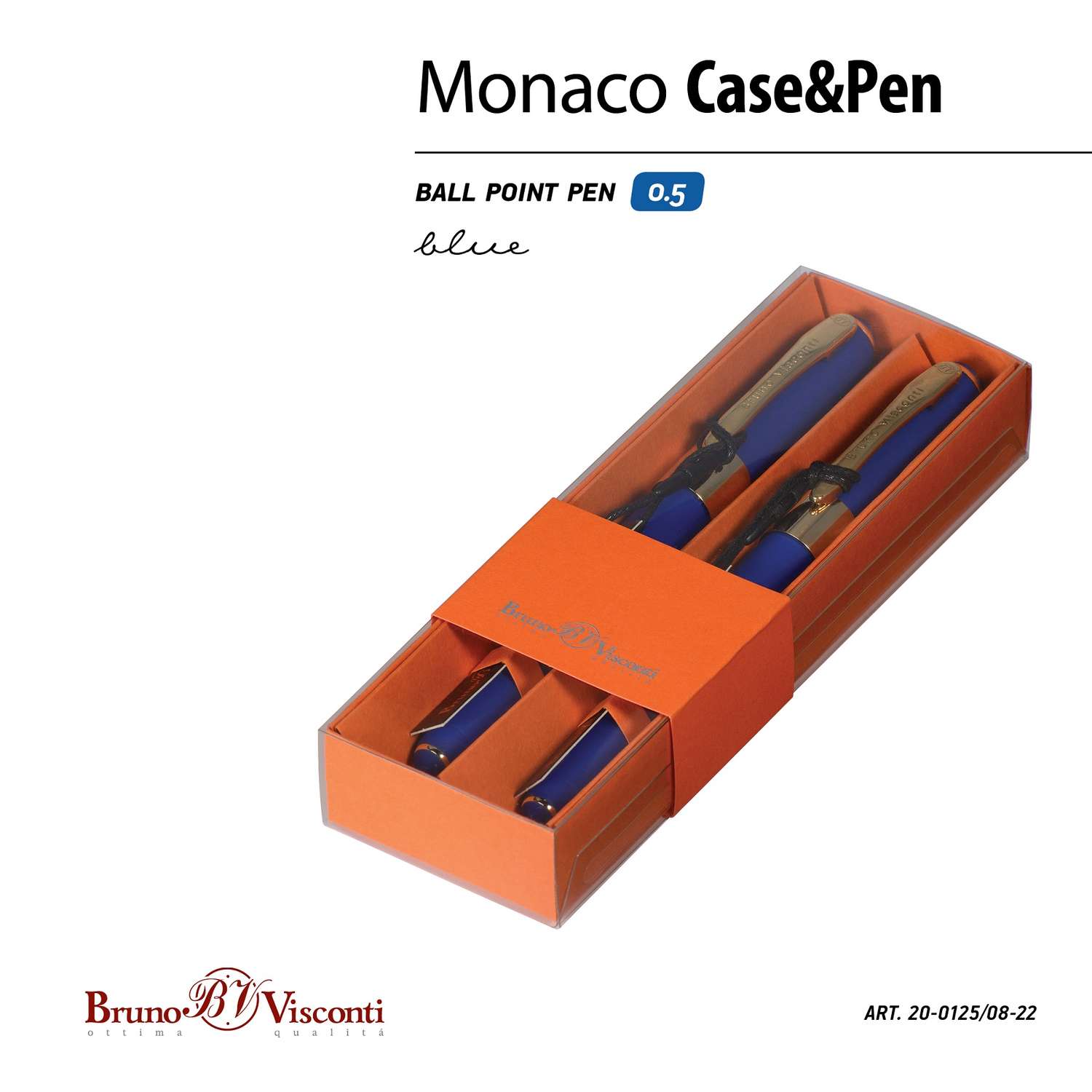 Набор из 2-х шариковых ручек Bruno Visconti Monaco темно-синий корпус оранжевая коробка - фото 2