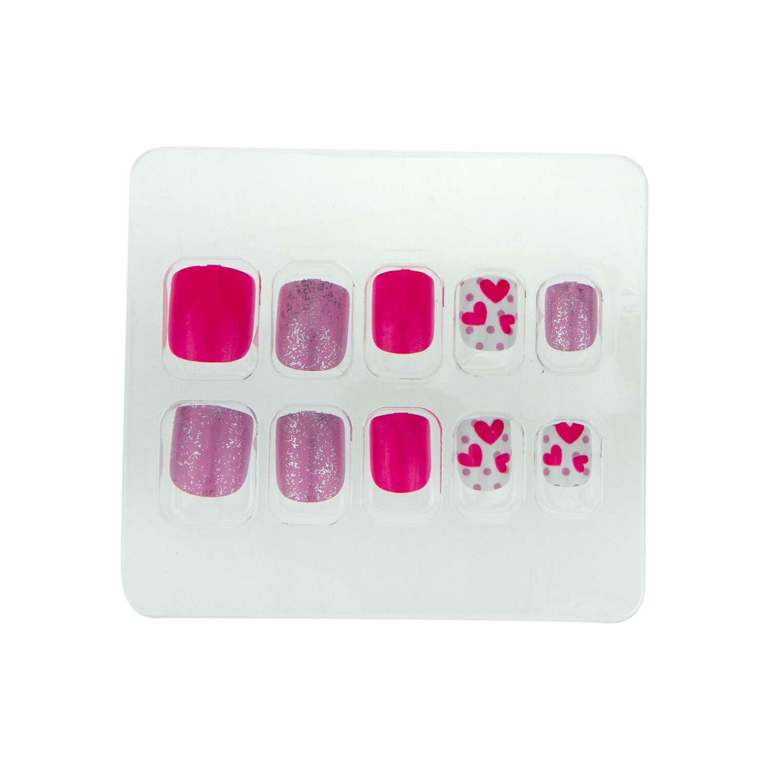 Накладные ногти Lukky Pinky Розовые с блестками и сердечки - фото 1