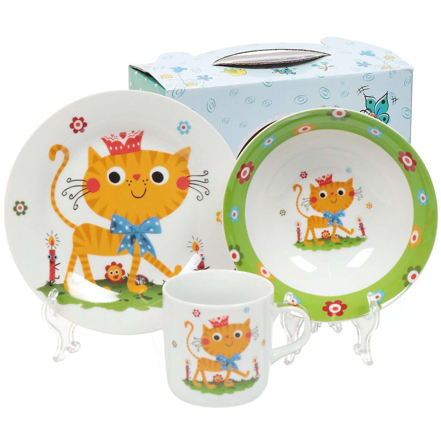 Набор детской посуды Daniks декорированный Ласковый котик 3 предмета керамика - фото 2