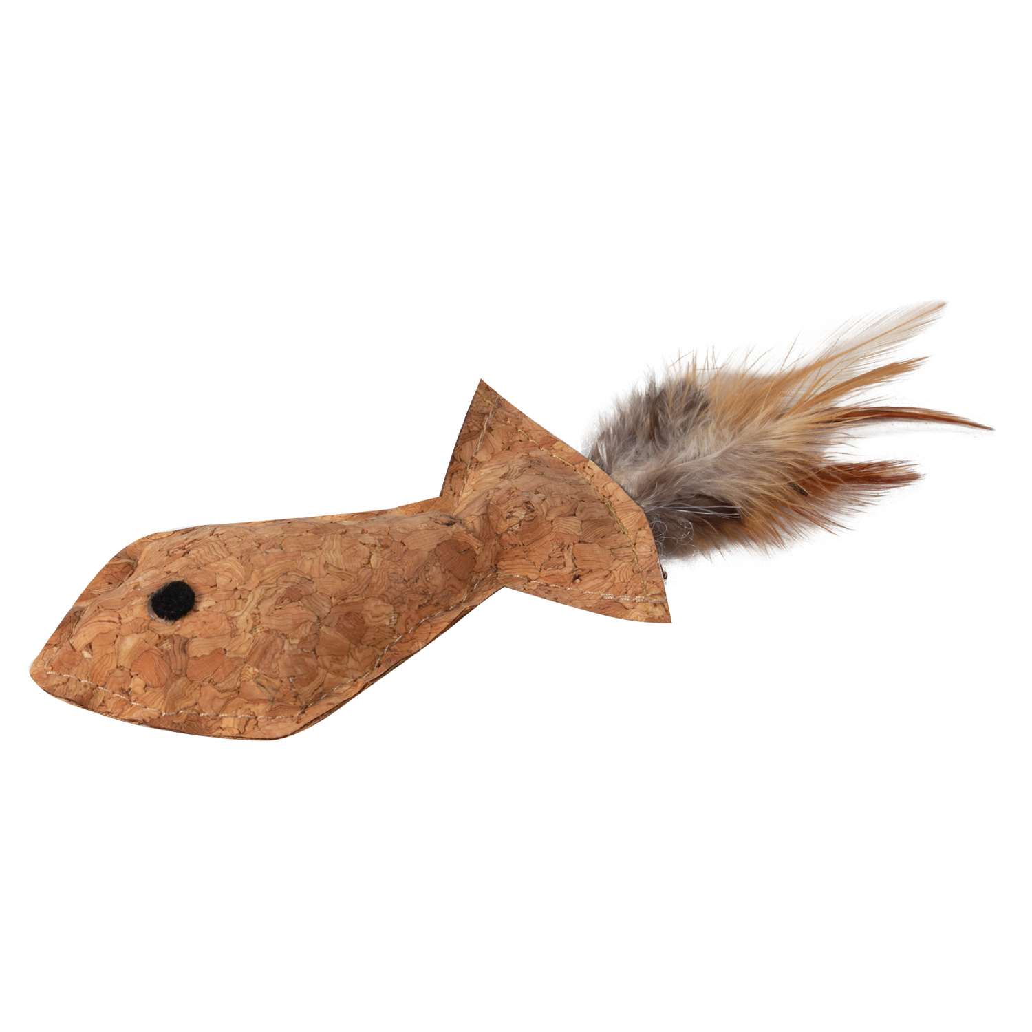 Игрушка для кошек Triol Рыбка с перьями из пробковой коры 95/135 мм - фото 1
