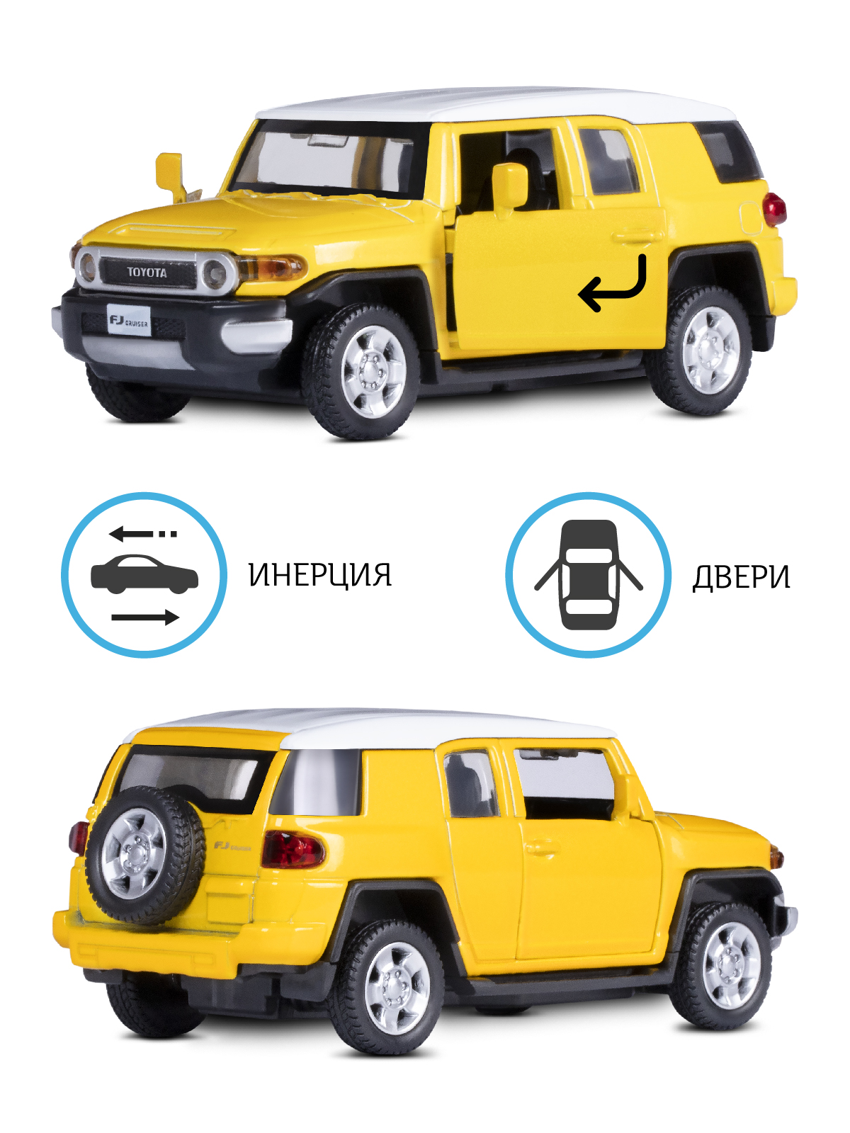 Машинка металлическая, инерционная Автопанорама, коллекционная модель Toyota FJ Cruiser, 1:43, открываются двери, резиновые колеса