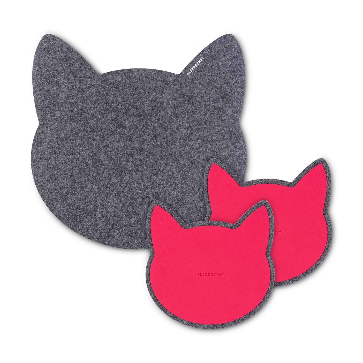 Настольный коврик Flexpocket для мыши в виде кошки + комплект с подставкой под кружку темно-серый - фото 1