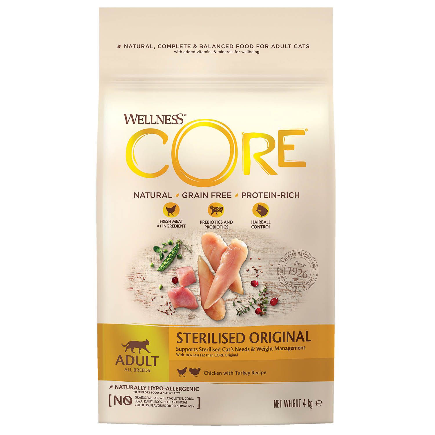 Сухой корм для кошек Wellness CORE 4 кг курица, индейка (для стерилизованных и кастрированных) - фото 1