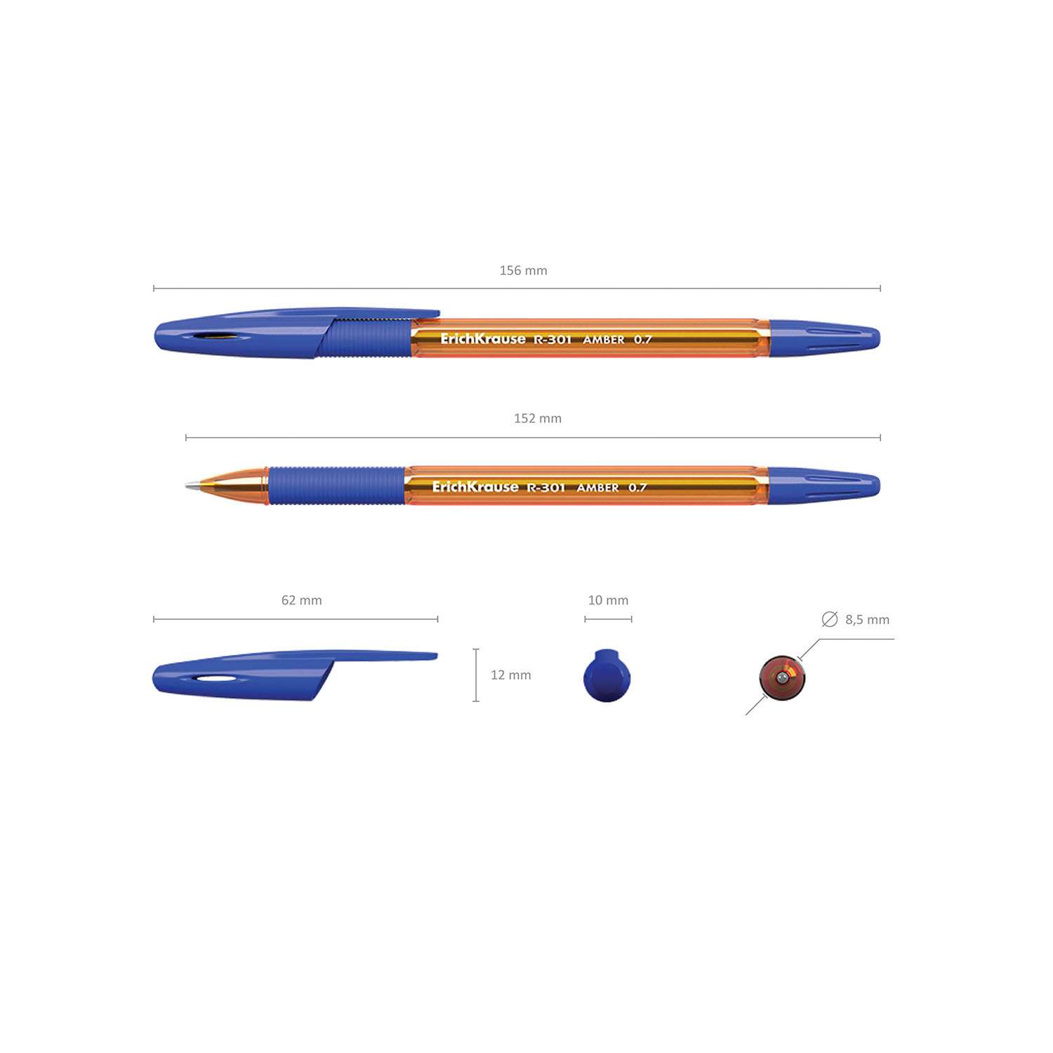 Набор шариковых ручек ErichKrause R-301 Amber Stick and Grip 3шт Синий 42748 - фото 6