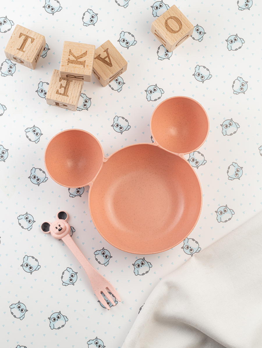 Набор детской посуды Добрый Филин Детская тарелка вилка ложка Мышонок розовый 3 предмета - фото 3