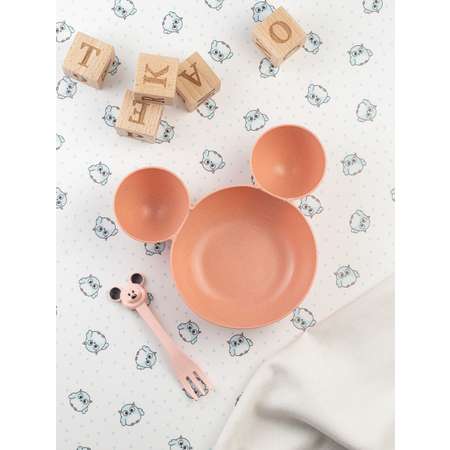 Набор детской посуды Добрый Филин Детская тарелка вилка ложка Мышонок розовый 3 предмета
