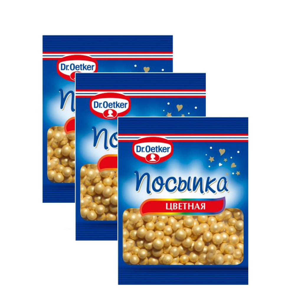 Посыпка Dr.Oetker жемчужинки золотые 3 шт по 10 г - фото 1