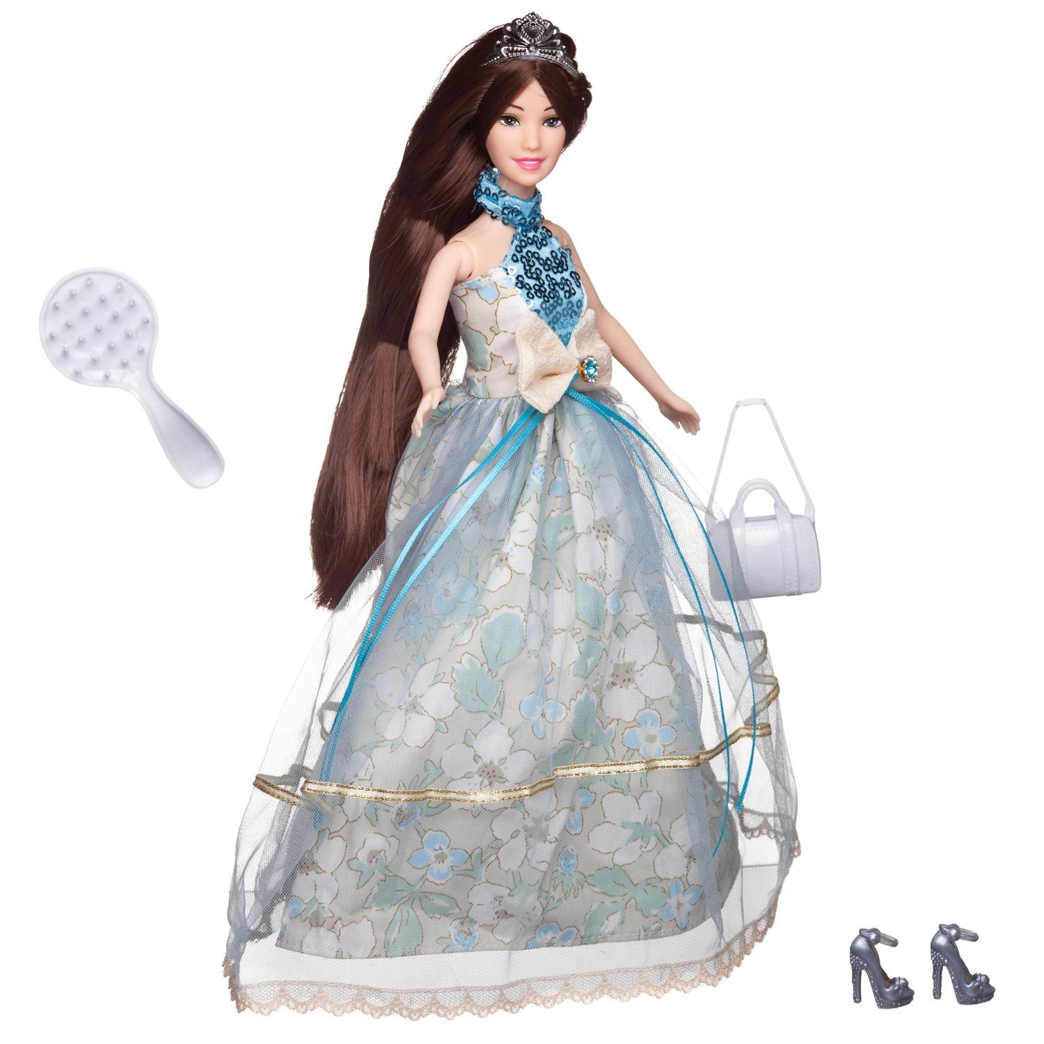 Кукла ABTOYS Бал принцессы с диадемой в платье с меховой накидкой темные волосы 30см PT-01610 - фото 1
