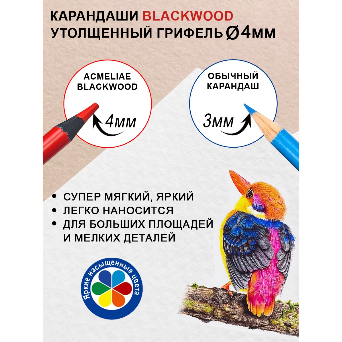 Набор цветных двусторонних карандашей ACMELIAE Blackwood Artmate 12 штук 24цвета в металлическом футляре - фото 3