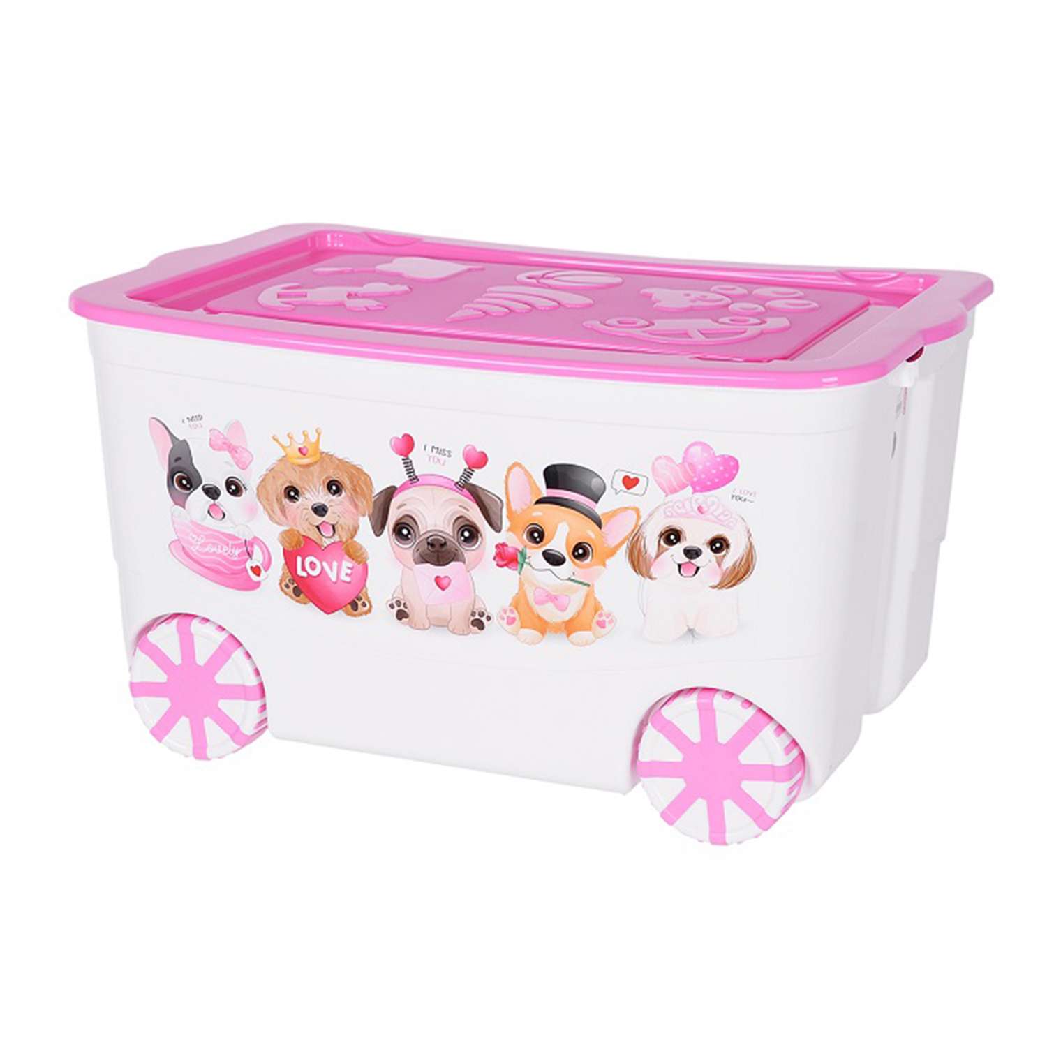 Ящик для игрушек elfplast Kids Box на колесах белый-розовый - фото 3