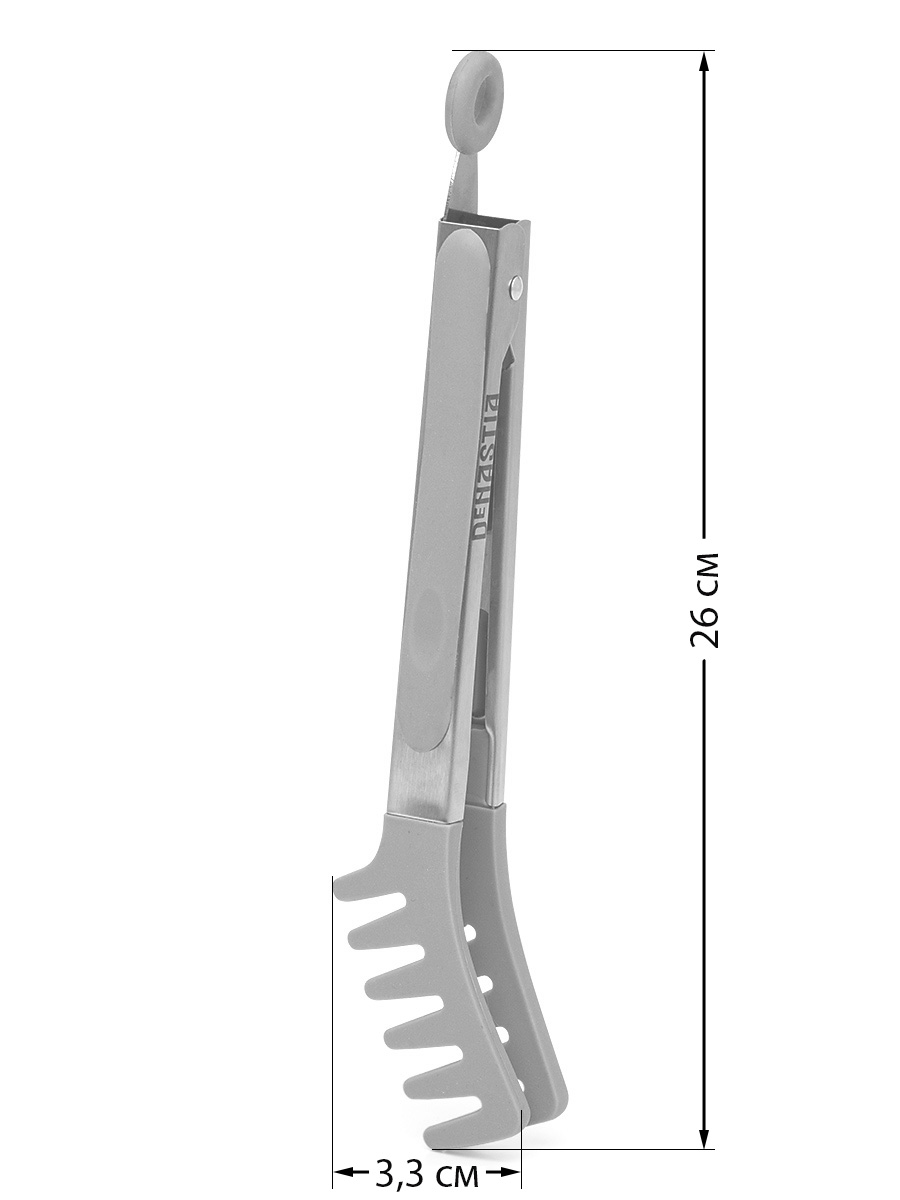 Щипцы кухонные DeNASTIA для спагетти 26x3.3 см нержавеющая сталь силикон серый мятный A000183 - фото 7