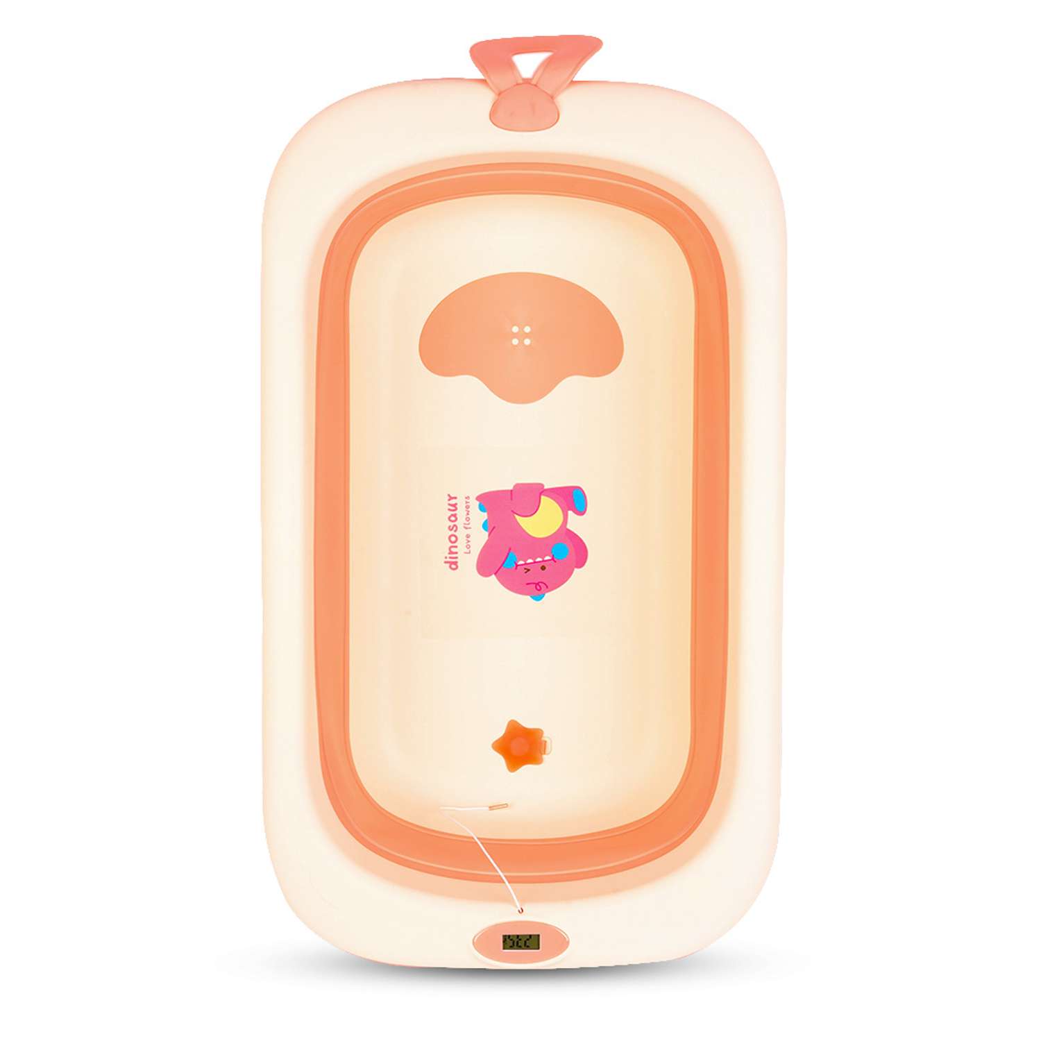 Детская складная ванночка Solmax с термометром для купания новорожденных розовая - фото 7
