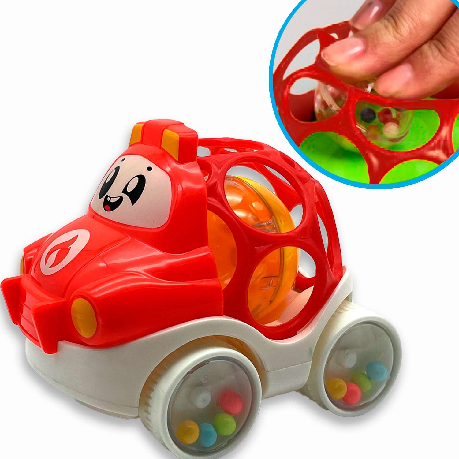 Машинка-погремушка BONDIBON Пожарная Охрана с шаром красного цвета серия Baby You - фото 1