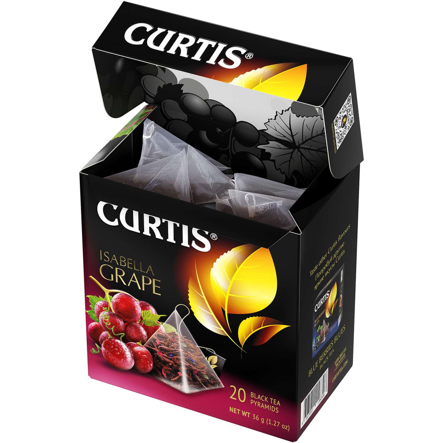 Чай черный Curtis Isabella Grape 20 пирамидок с кусочками красного винограда и лепестками цветов - фото 4