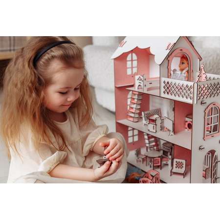Кукольный дом с мебелью EcoBabyk Розовый PC1