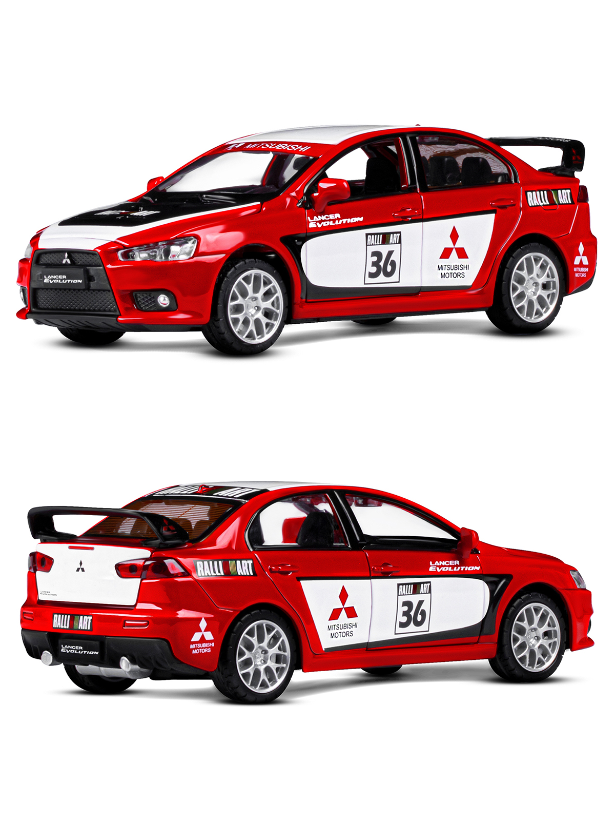 Автомобиль АВТОпанорама Mitsubishi Lancer Evolution 1:32 красный JB1251543 - фото 6