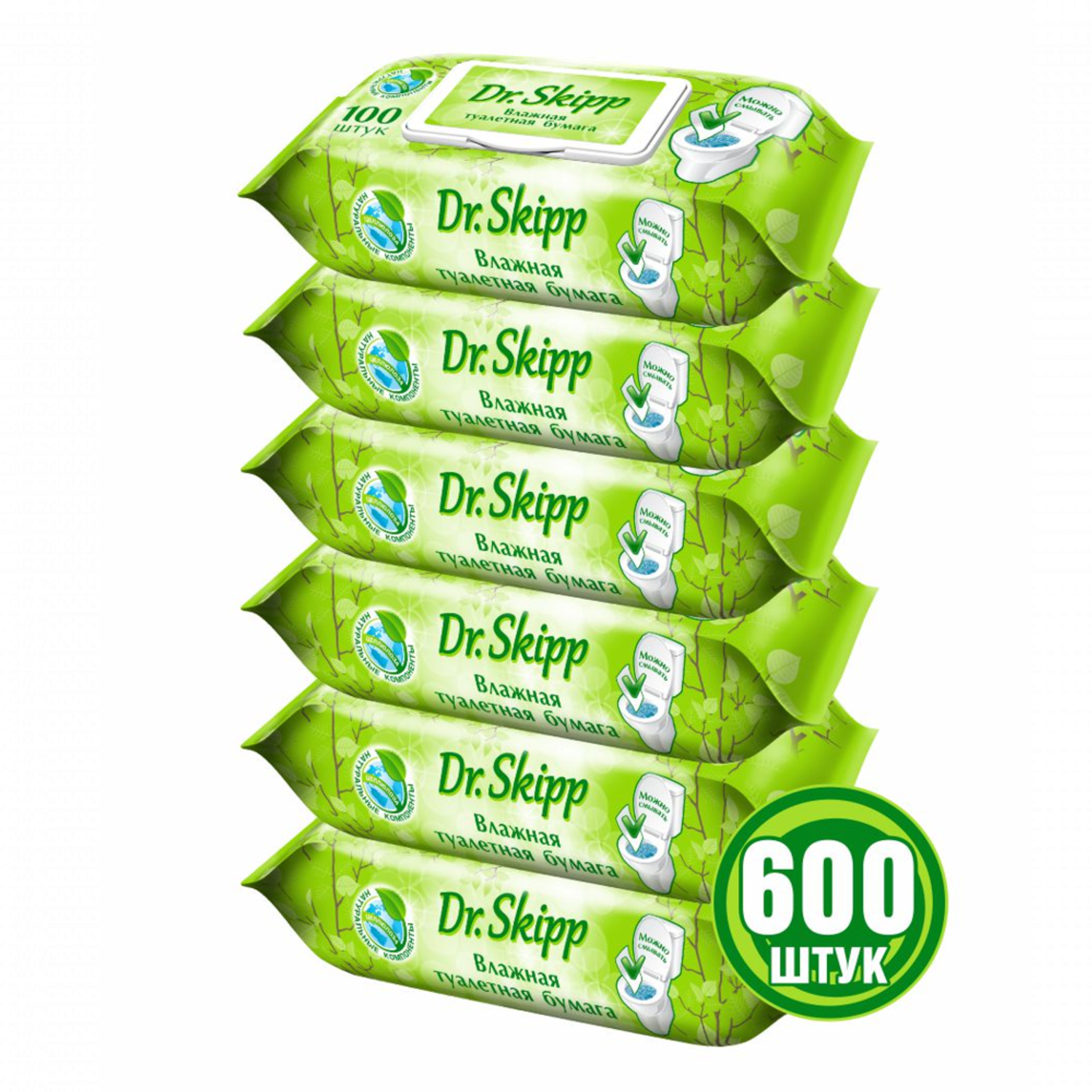 Влажная туалетная бумага Dr.Skipp 6 упаковок по 100 шт. 8036 - фото 2