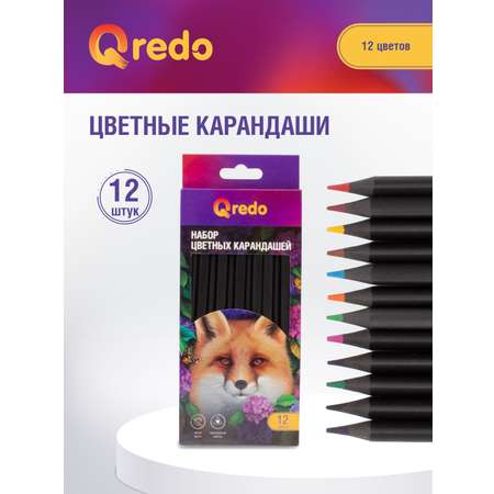 Карандаши цветные пластиковые Qredo FOX 12 цветов гриф.d=3мм трехгранные