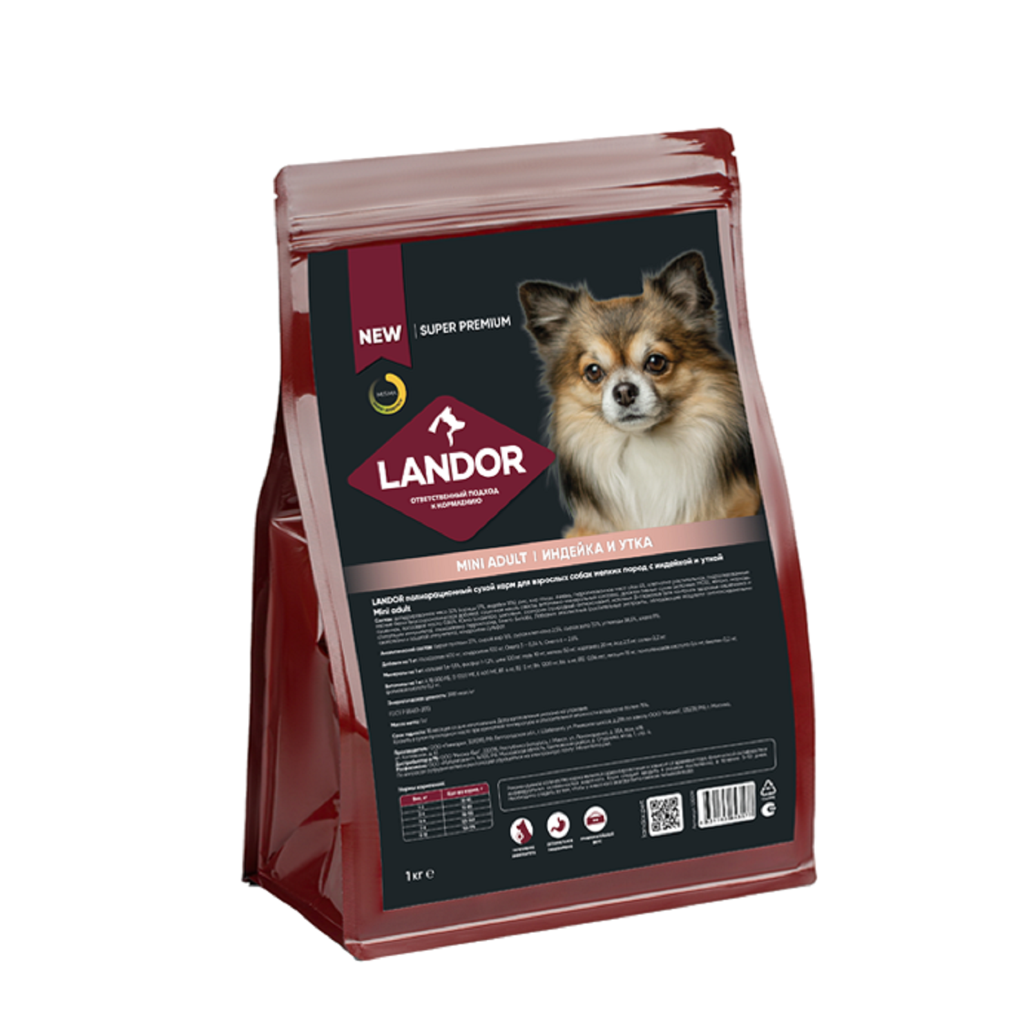 Корм для собак Landor 1кг мелких пород c индейкой и уткой сухой - фото 2