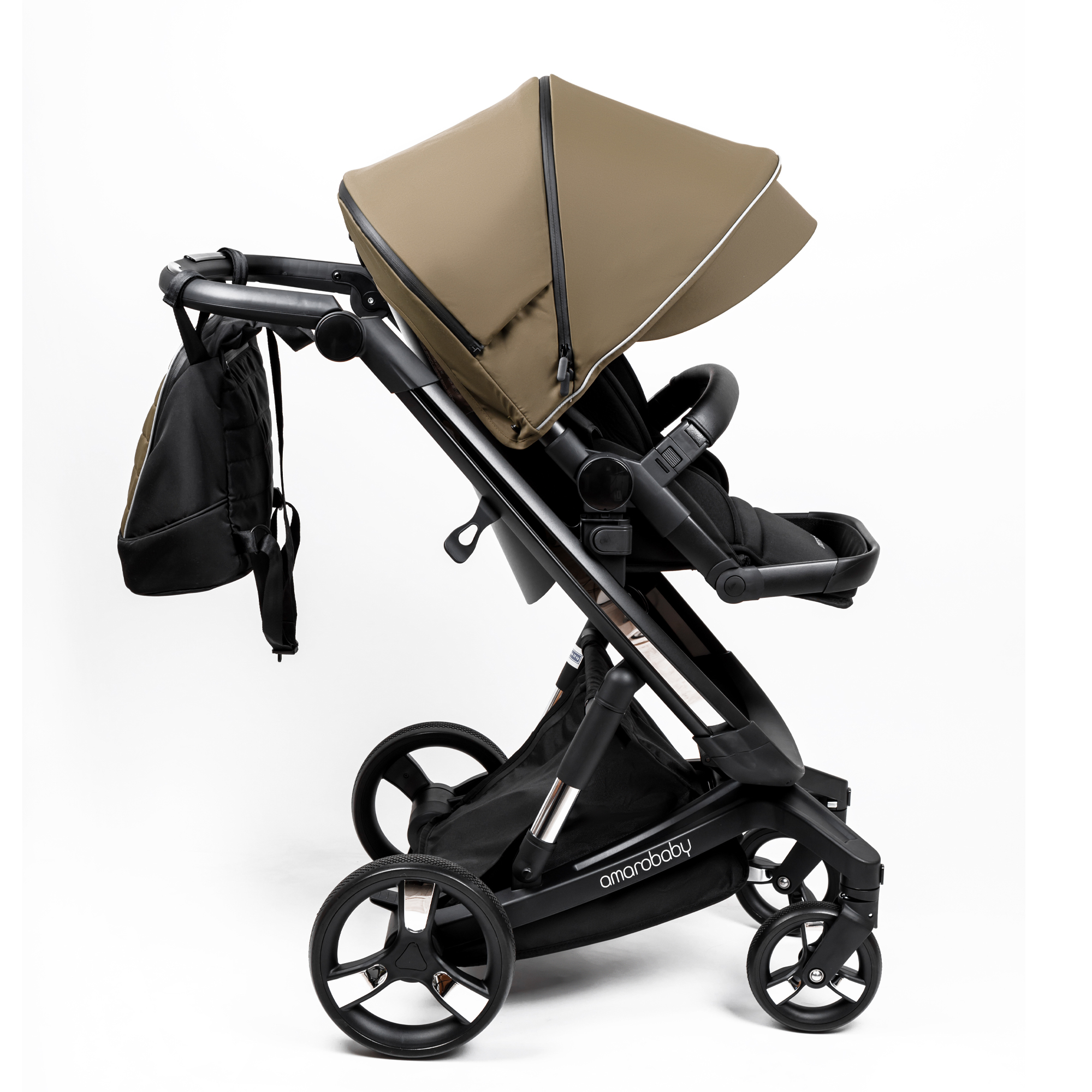 Коляска детская 2 в 1 AmaroBaby TUTUM с AUTO BRAKE бежевый - фото 27