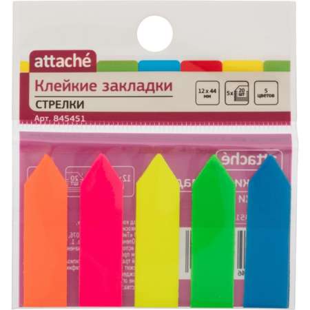 Клейкие закладки Attache пластиковые 5 цветов по 20 листов 12 мм х44 стрелки 6 шт