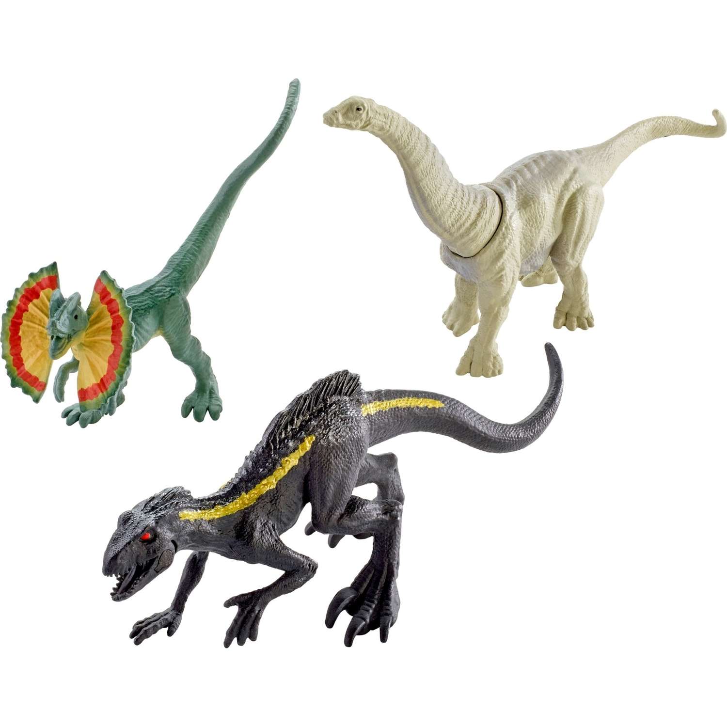 Набор фигурок Jurassic World Динозавры Апатозавр+Дилофозавр+Металлик Индораптор FPN83 - фото 1