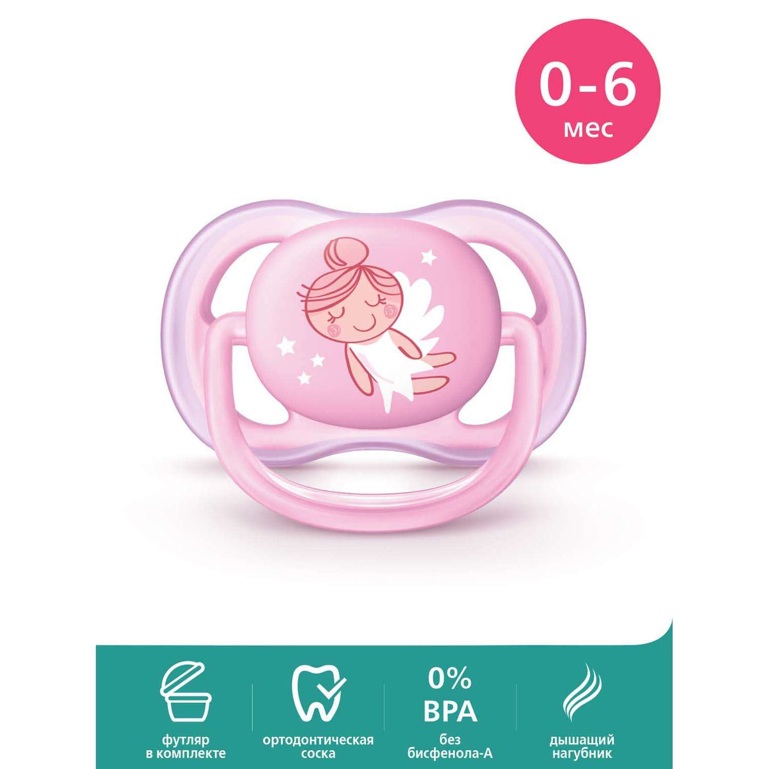 Пустышка Philips Avent Ultra Air с рисунком +футляр для стерилизации 0-6месяцев SCF545/10 - фото 2