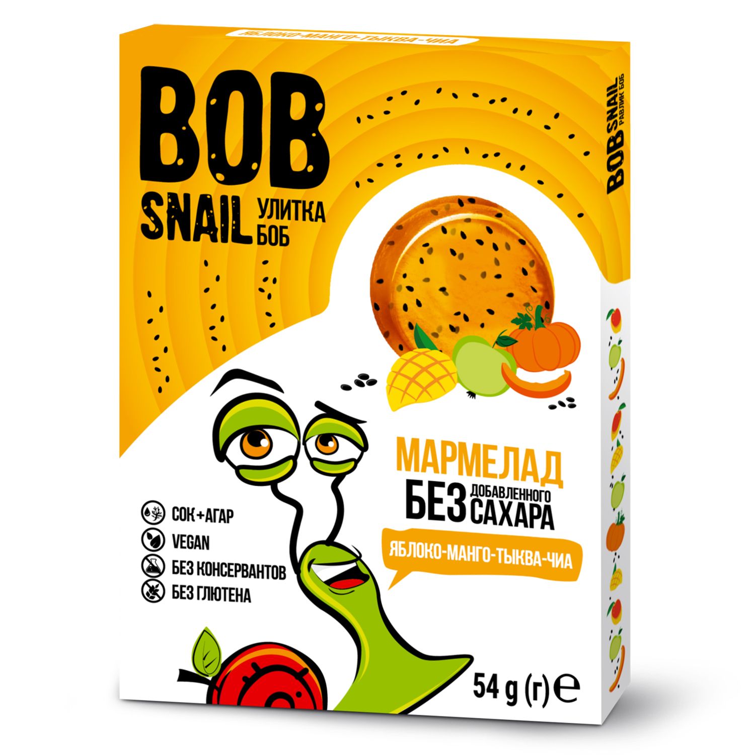 Мармелад фруктовый Bob Snail без сахара яблоко-манго-тыква-чиа 54г - фото 1