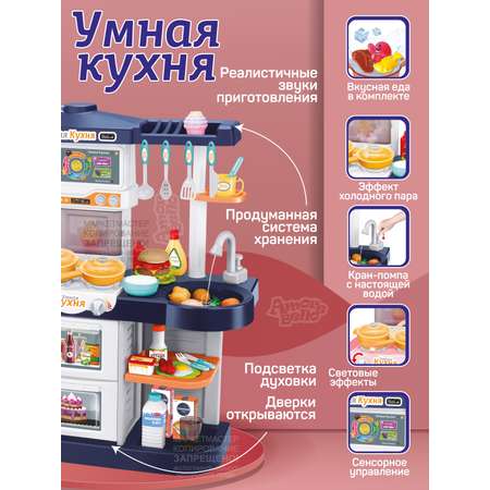 Игровой набор детский AMORE BELLO Умная Кухня с пультом с паром и кран с водой игрушечные продукты и посуда 42 JB0209162