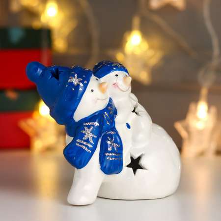 Сувенир Sima-Land керамика свет «Снеговички синие колпаки и шарфы» 10х12х8 см