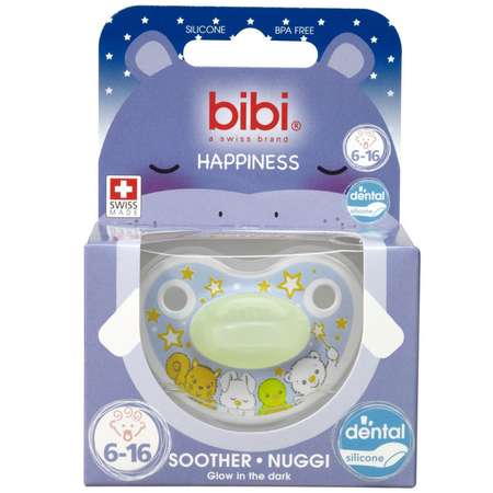 Пустышка Bibi Premium Dental силикон светящаяся в темноте 6-16 мес Happiness Glow in the Dark