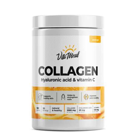 Коллаген порошок VitaMeal + Гиалуроновая кислота + Витамин С со вкусом апельсин 180 г