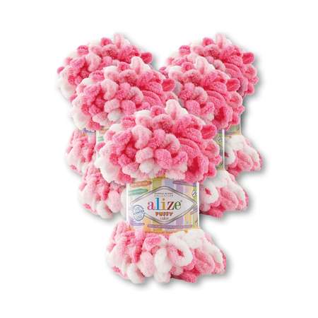 Пряжа для вязания Alize puffy color 100 г 9 м микрополиэстер плюшевая мягкая 6383 секционный 5 мотков