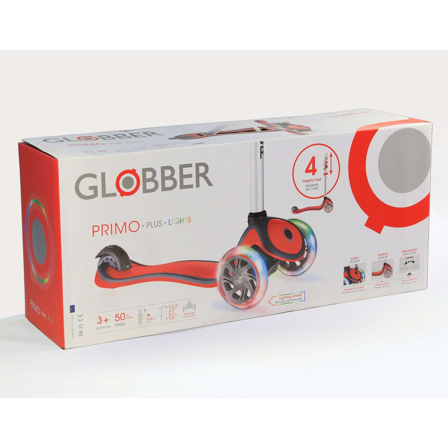 Самокат Globber Primo Plus Lights Красный 442-102 - фото 2
