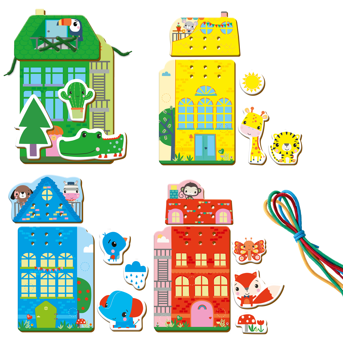 Шнуровка Vladi Toys развивающая для малышей с липучками Fisher-Price Цветные домики - фото 2