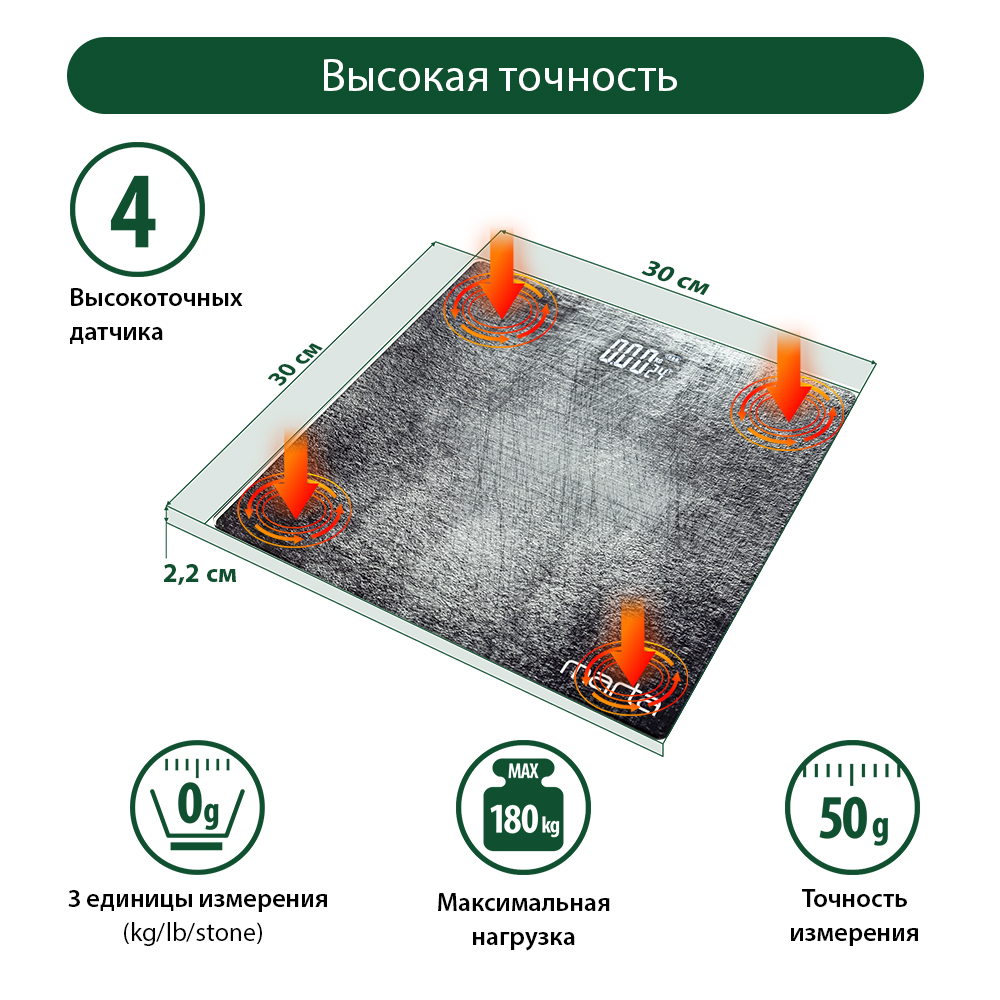 Весы напольные MARTA MT-SC3605 диагностические умные LED дисплей Bluetooth  свинец купить по цене 712 ₽ в интернет-магазине Детский мир