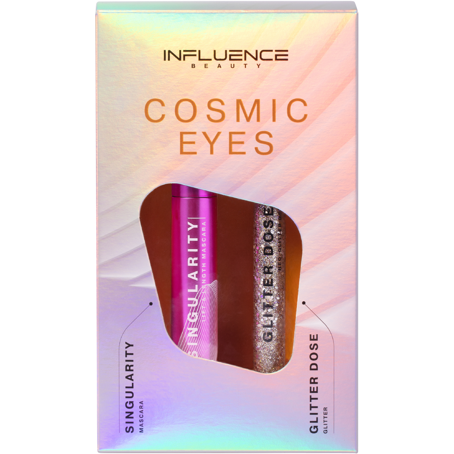 Подарочный набор Influence Beauty Тушь Lash Singularity черная и глиттер Glitter Dose золотой для безупречного взгляда - фото 1