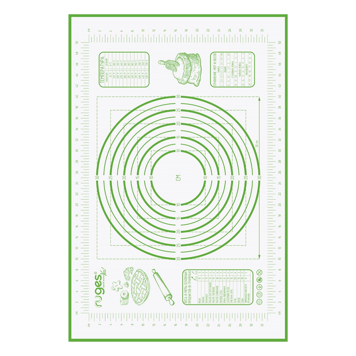 Коврик для теста RUGES большой зеленый с ножом - фото 3