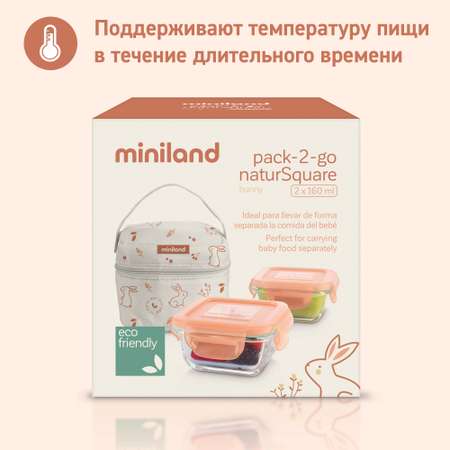 Термосумка Miniland Pack 2 Go Natursquare с двумя контейнерами зайчик