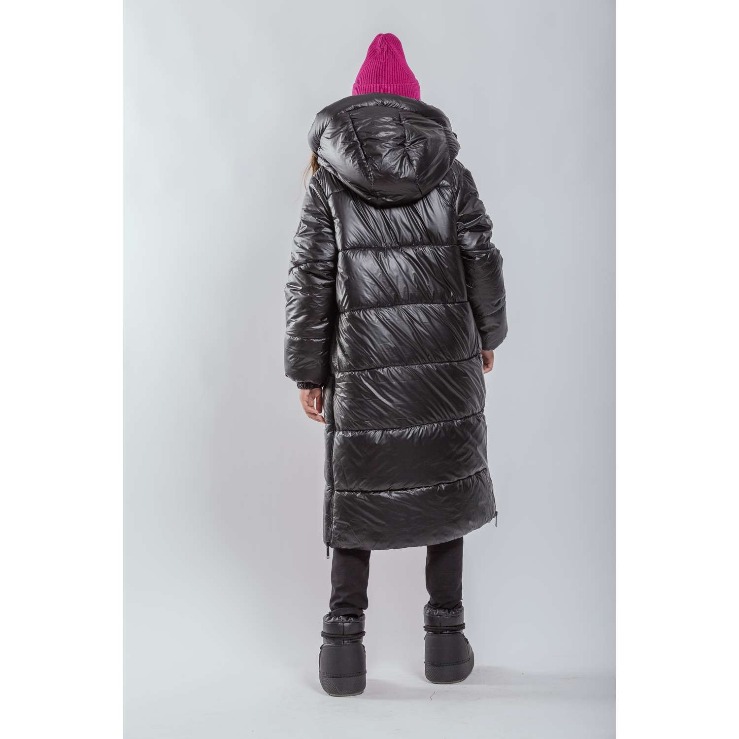 Пальто Orso Bianco OB41124-22_черный блеск/ярк.розовый - фото 6