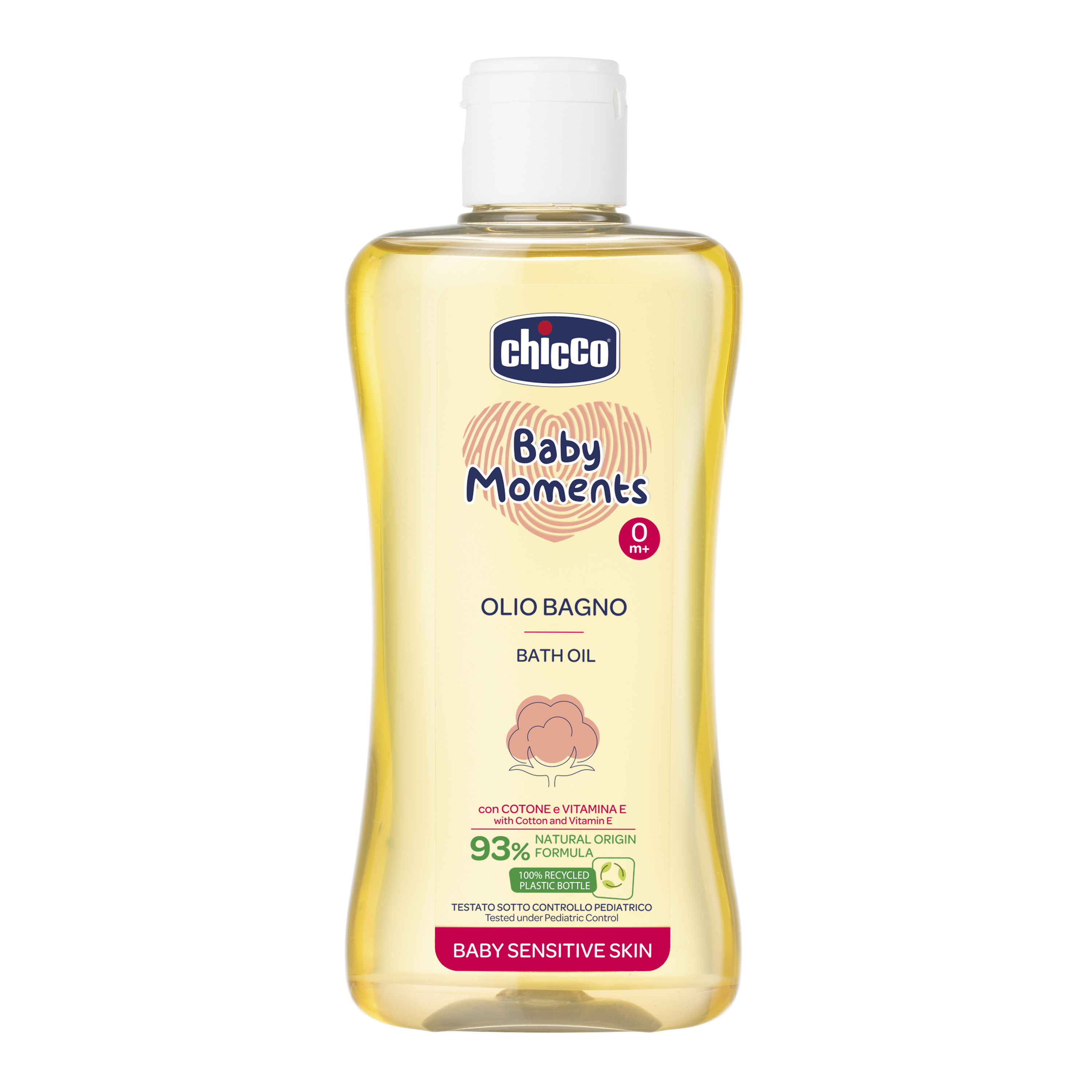 Масло для ванны Chicco Sensitive Skin младенцев Baby Moments 200 мл гипоаллергенное для чувствительной кожи - фото 1