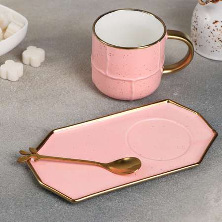 Чайная пара Sima-Land с ложкой Весна кружка 300 мл блюдце цвет розовый