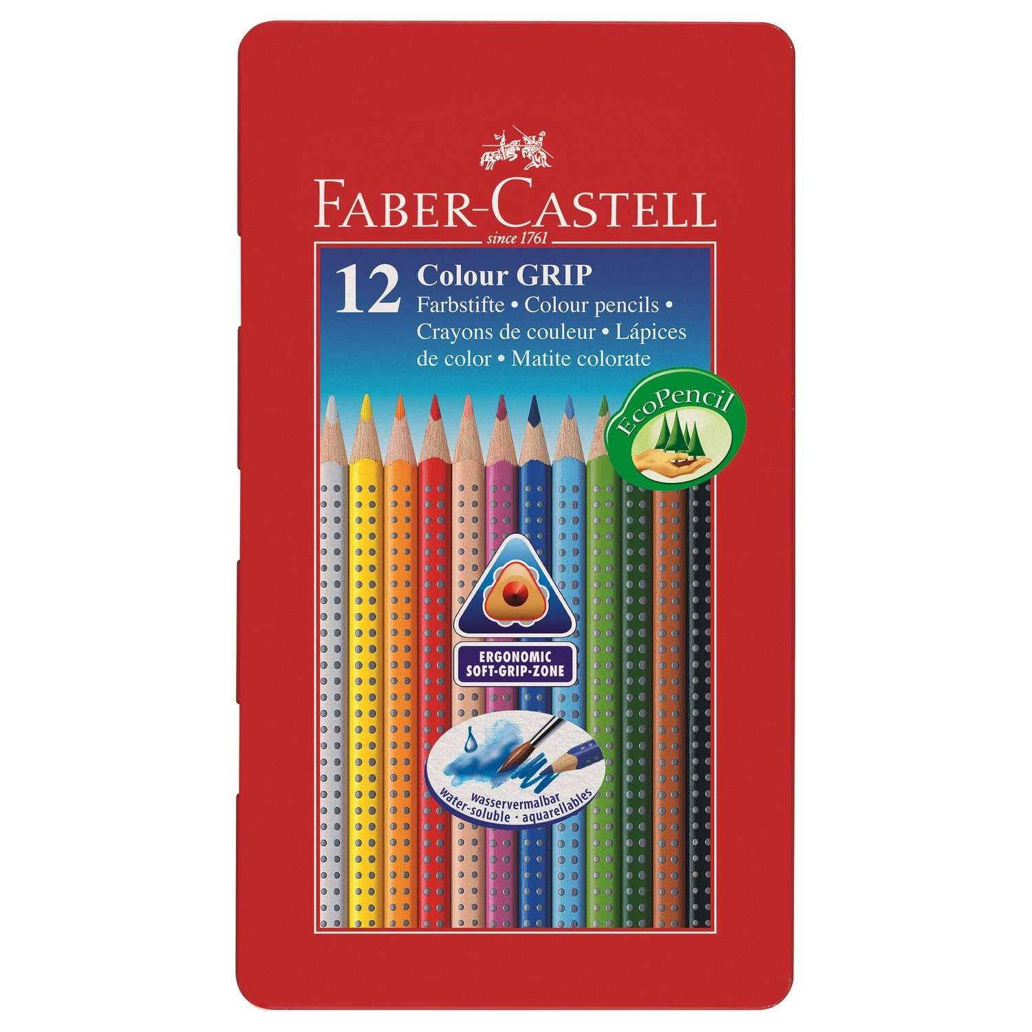 Цветные карандаши Faber Castell GRIP 2001 в металлической коробке 12 шт. - фото 1