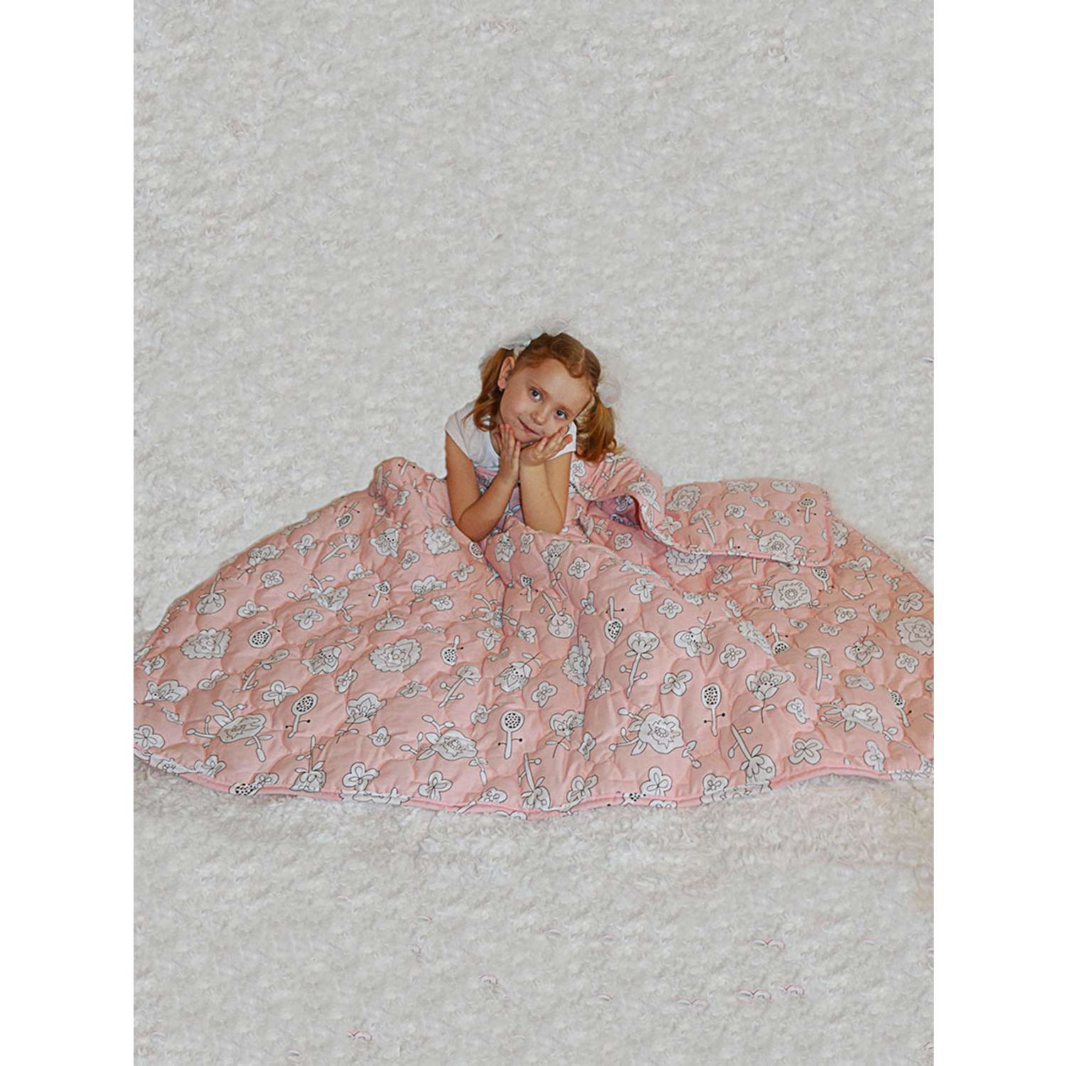 Стеганное одеяло розовое Засыпашки утепленное детское 110х140 хлопок 100% - фото 3