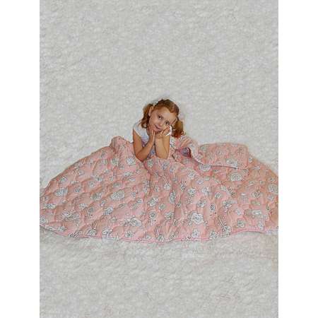 Стеганное одеяло розовое Засыпашки утепленное детское 110х140 хлопок 100%